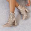 Booties Women Fall Winter New Versatile Gold Pointed Toe Block Heel Pump Shoes
