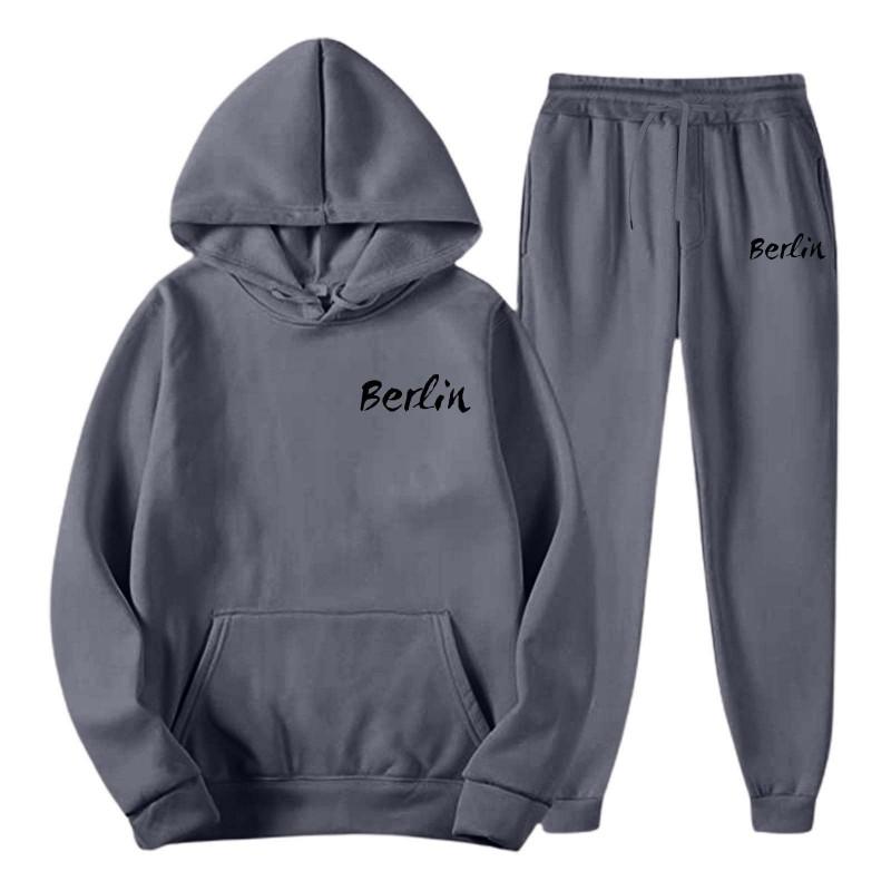 Mens Hooded Sweatshirt Set Loose Fit Printed Casual Tracksuit Fashion