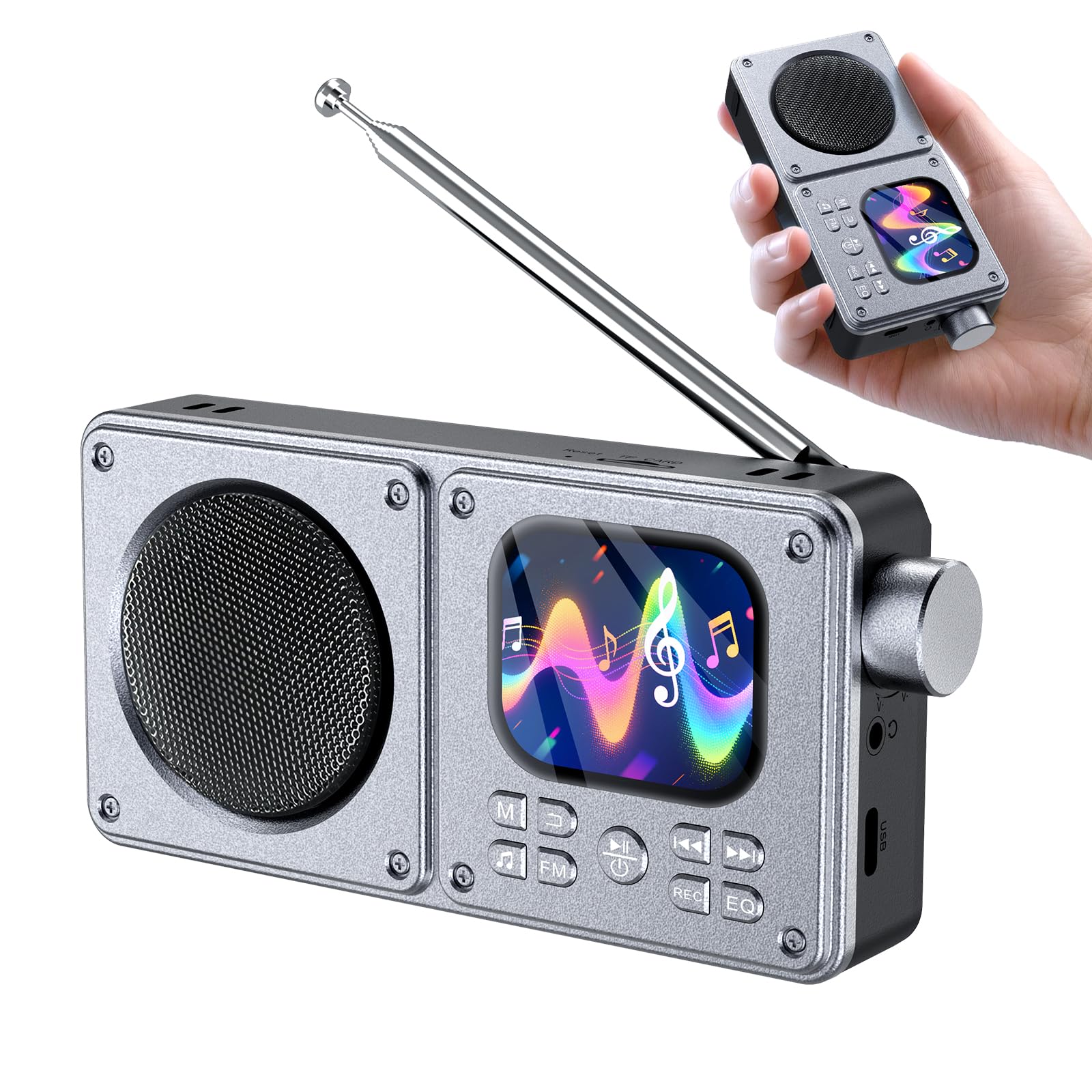 

Bluetooth MP3 Player with Enhanced Radio Function No Earphones as an Portable Radio with Lossless Sound 64GB SD Zone Variable Speed Rechargeable Easy чорний