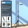 Doldurma Işığı ve Termometreli Bluetooth Tripod - Canlı Yayın ve Fotoğrafçılık İçin Yere Basan, Teleskopik Cep Telefonu Tutucu