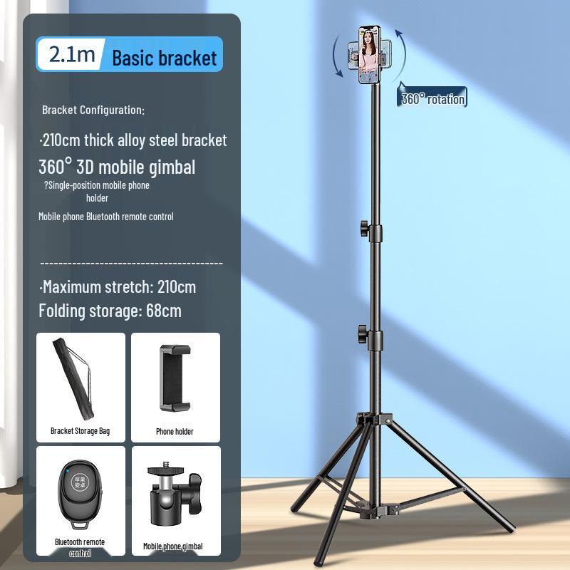 Doldurma Işığı ve Termometreli Bluetooth Tripod - Canlı Yayın ve Fotoğrafçılık İçin Yere Basan, Teleskopik Cep Telefonu Tutucu