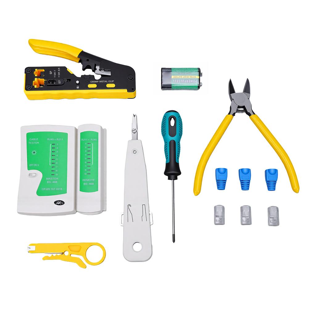 RJ45 Crimping Tool 3 in 1 Network Tool Set with Cable Tester Cutting, Stripping, Crimping Fits for RJ12 RJ11 CAT5 CAT6