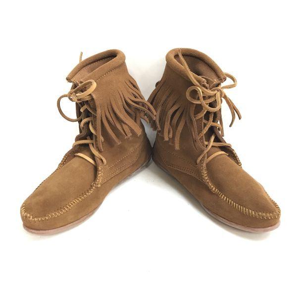 Rozpakowane MINNETONKA Skórzane Zamszowe Kozaki z Frędzlami 5/22.0 Brązowe Buty(UŻYWANY)