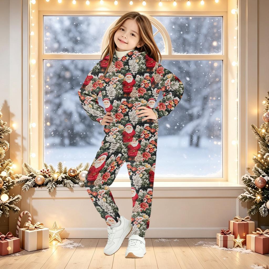 Kids Christmas Print Hoodie Set - Children's Hooded Pullover Top for Boys and Girls