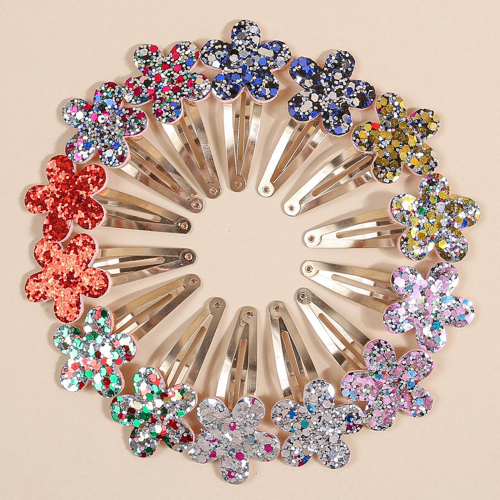 7/14pcs Cute Flower Hair Clips Girls Barrettes Clips Glitter Floral Hair Clip Hairpins Children Kids Women Hair Accessories