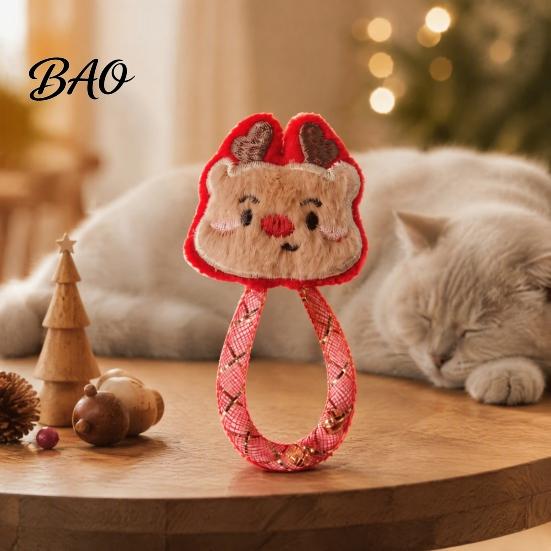 Indoor Cat Play Supplies Christmas Catnip Toy for Cats, Stuffed Chew with Mesh Plush Toys Tube, Interactive Flexible Tube Bell Kittens Holiday