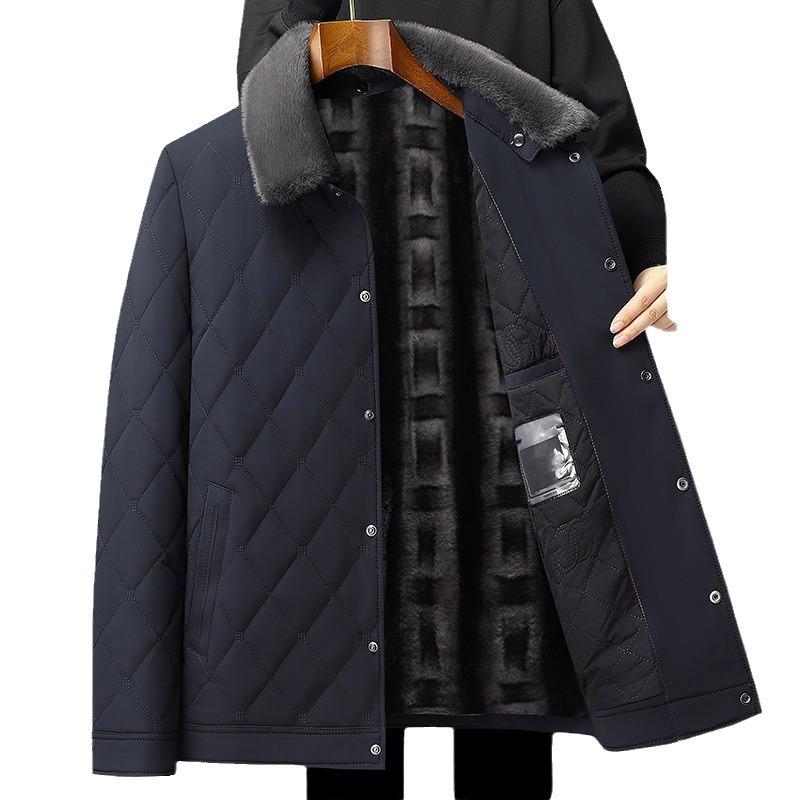 Cotton Clothes Autumn and Winter Middle-aged Business Velvet Liner Can Be Removed Fur Collar Light Casual Warm Cotton Coat