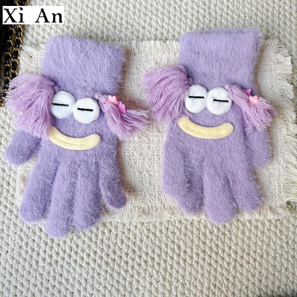 Korean version Cute funny ugly cute gloves winter female velvet warm windproof cold student riding touch screen five fingers