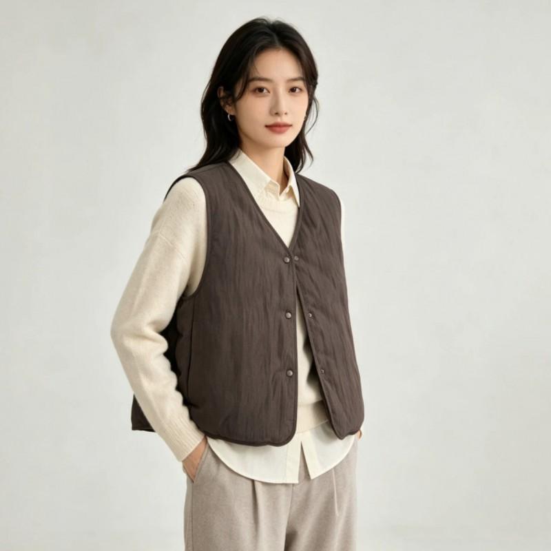 Womens Lightweight Down Vest 2026 Winter Slim Fit V-Neck Inner Layer Double-Sided Wearable