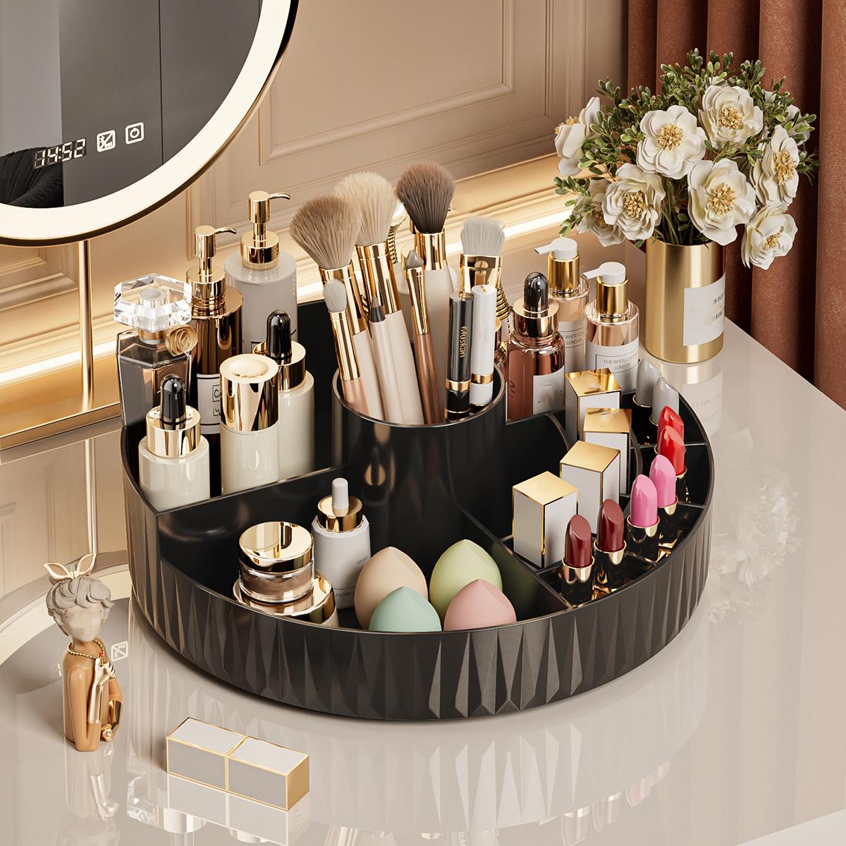 

Rotating Cosmetic Storage Box, Multi - compartment Organizer for Lipsticks, Eyebrow Pencils & Brushes, Bathroom Skincare Storage чёрный