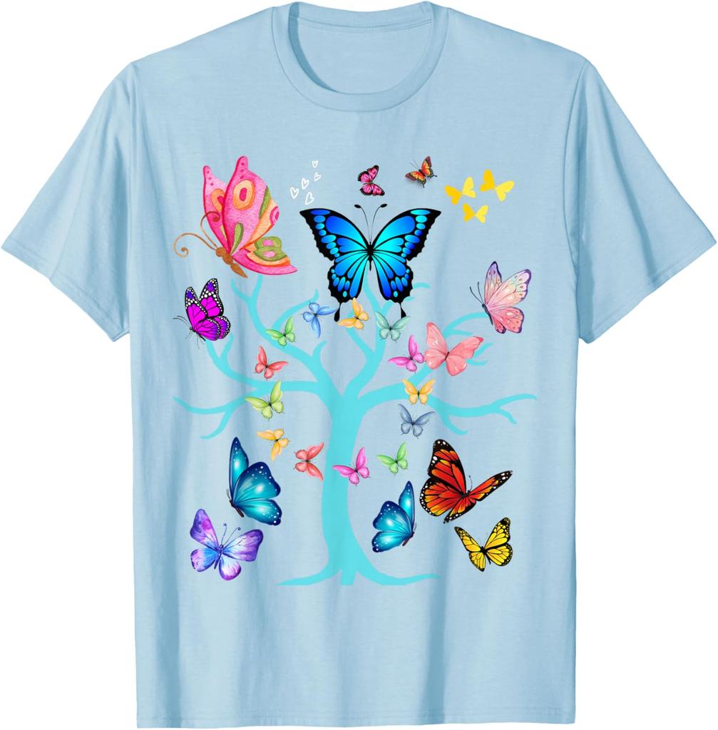 Butterfly Tree of Life Graphic Print Men Women Casual Short Sleeve T-Shirt Trip Casual Tee