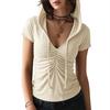 Women's V-Neck Hooded T-Shirt, Slim Fit, Fashion Casual Top, New Arrival