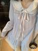 Women's Plus Size Lace Ruffle Doll Collar Long Sleeve Shirt