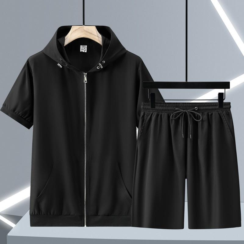 

Мужской летний свободный тонкий комплект больших размеров с коротким рукавом и капюшоном, красивая куртка + шорты, быстросохнущий комплект из двух предметов 9XL