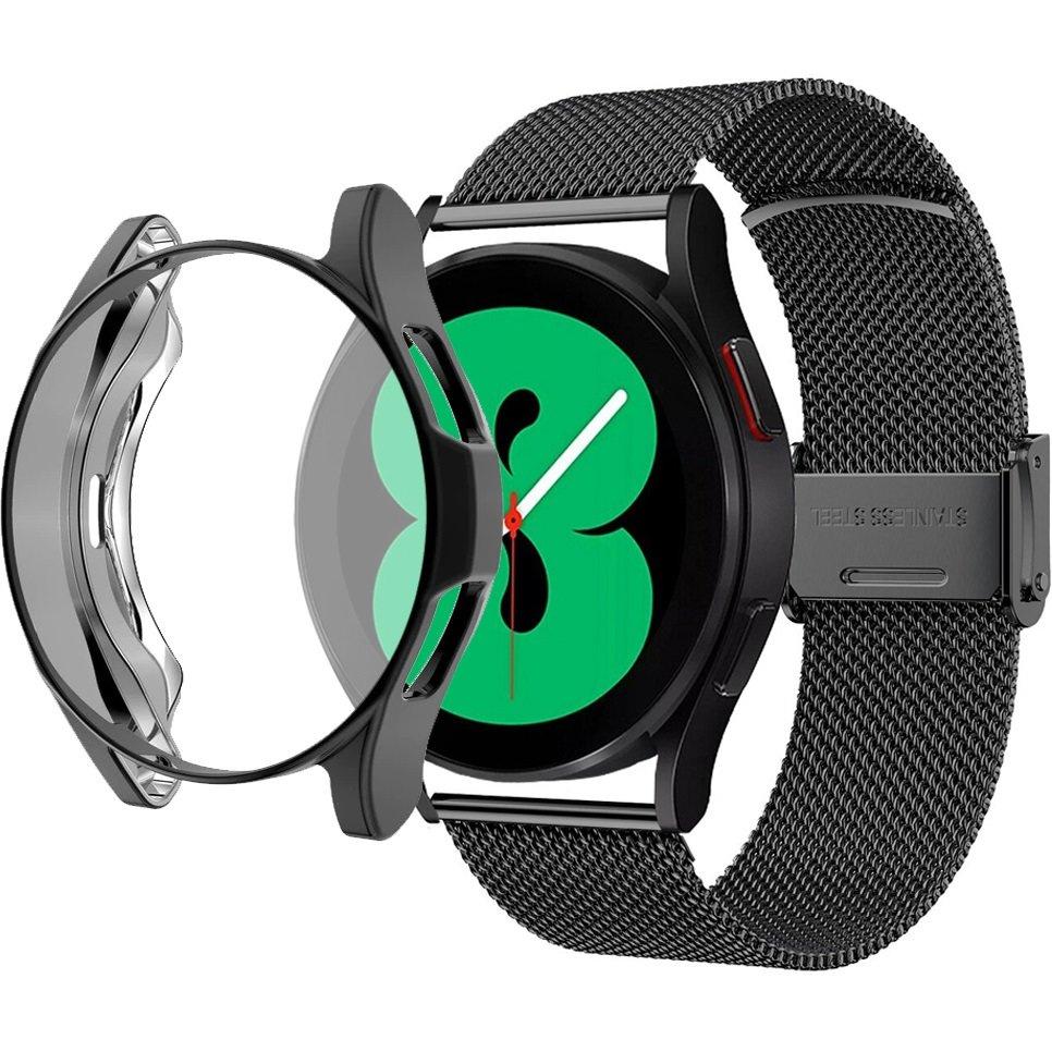 Milanese Bracelet + Case with Screen Protector for Samsung Galaxy Watch Active 2 40mm, Black