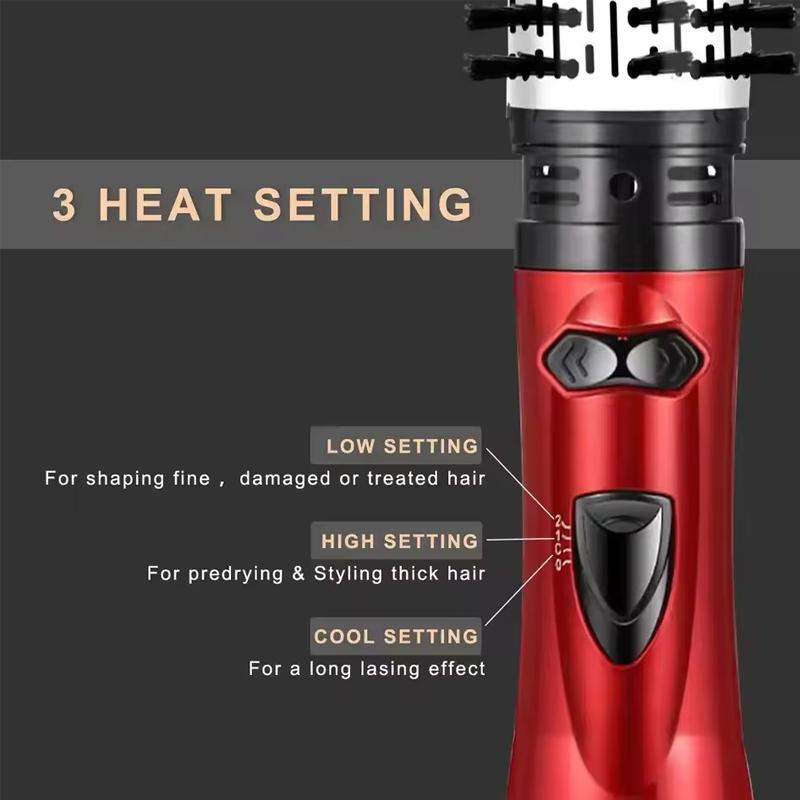 One Step Rotating Hot Air Brush Hair Dryer Comb 2 Gears Electric Styler Straightener Curler with 2 Replaceable Heads
