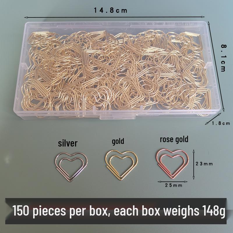 Gold Heart-Shaped Paperclip Set with Color Box - Cute and Creative Office Stationery