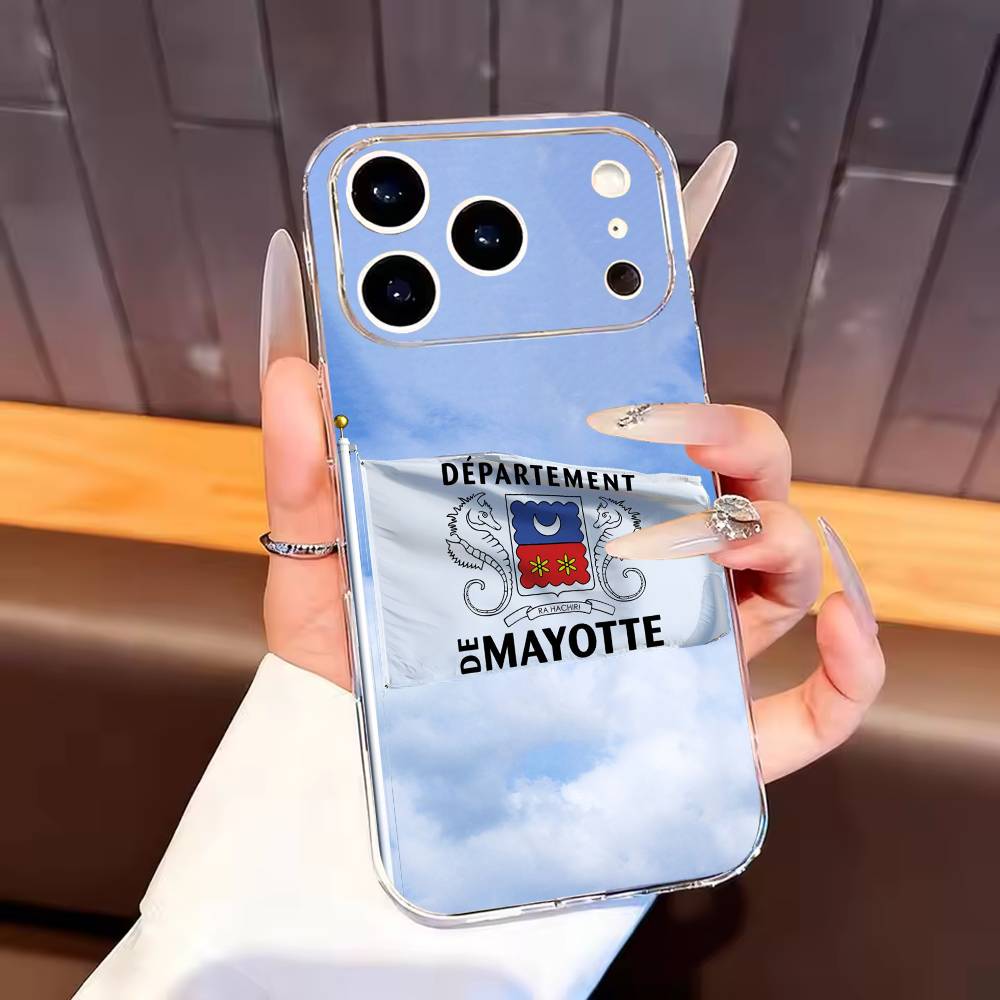 

Nation Fllag Mayotte Phone Case For iPhone17,16,15,14,13,12,11 Plus,Pro Max Soft Transparent Cover iPhone14Plus