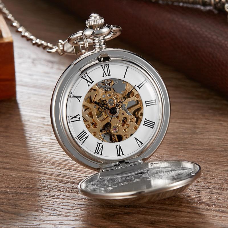 Retro Classic Badge Logo Commemorative Flip Large Dial Semi-Automatic Mechanical Pocket Watch