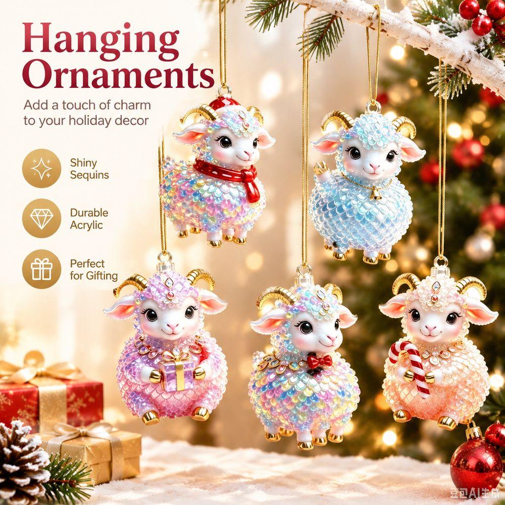 5Pcs Layered Sequin Style Goat Pendant Animal Hanging Decoration  Kids Gift