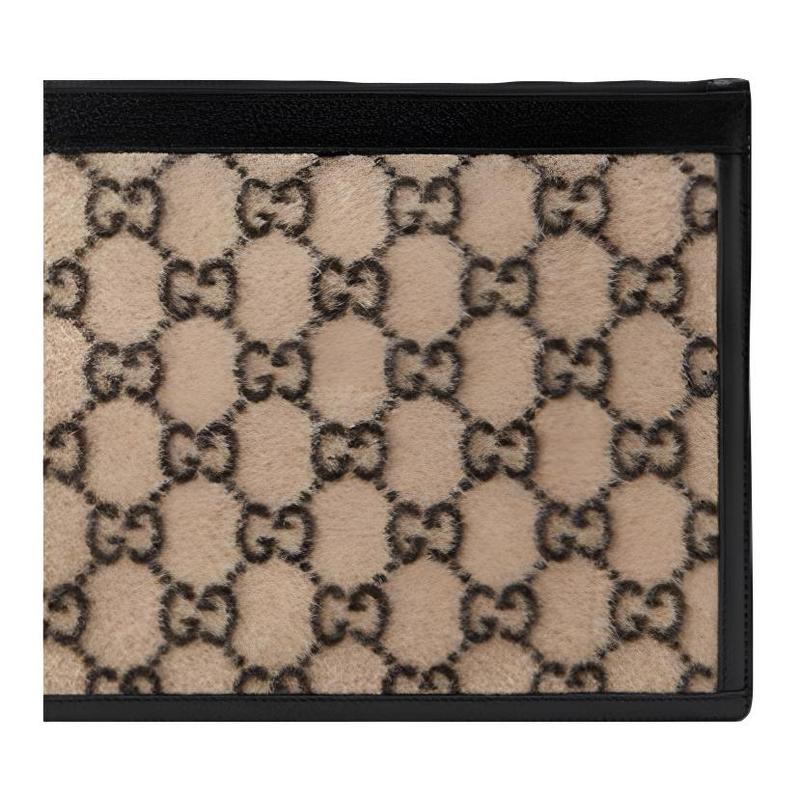 Gucci Pulseira com logo de flor antiga desgastada, bolsa de mão de couro com retalhos de lã, mesmo estilo para homens e mulheres, estilo casal, bege/preto