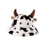 Autumn and winter new cow print horn fisherman hat female print Korean fashion plush thickened warm basin hat