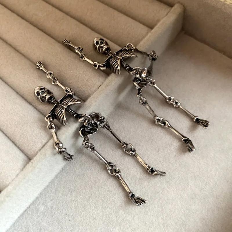 

Vintage Punk Silver-Color Skull Skeleton Pendant Dangle Earrings For Women Hip-hop Tassel Ear Jewelry Gifts