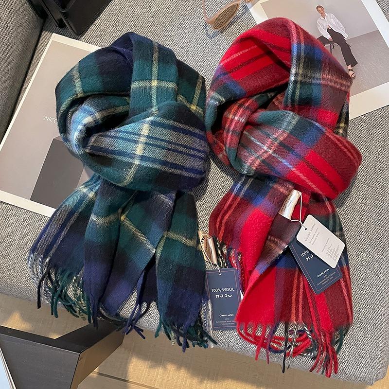 Small wool classic plaid simple winter fringed warm scarf female scarf student style