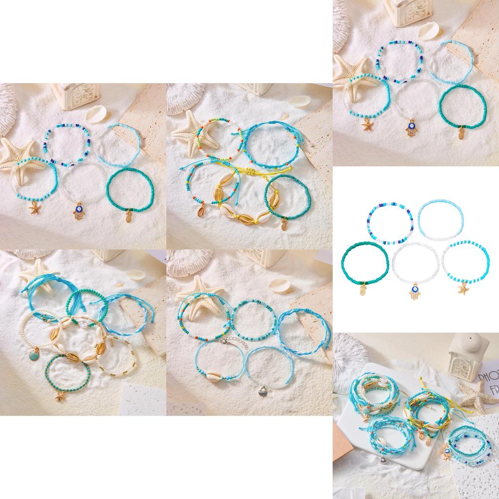 Böhmisches Seestern Muschel Mehrschichtiges Perlen Schmuckset Mit Musiknoten Elementen Für Damen Sommer Strandbekleidung