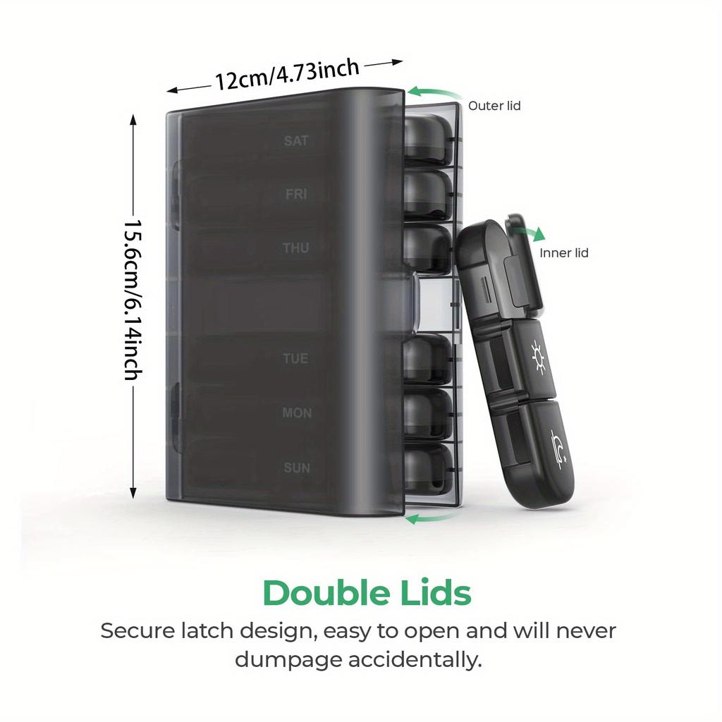 7 Days Pill Box,Weekly Tablets 3 Times A Day,Container Dispenser,Pill Box,Anti Light Pill Box for Vitamins,Drugs,Supplements