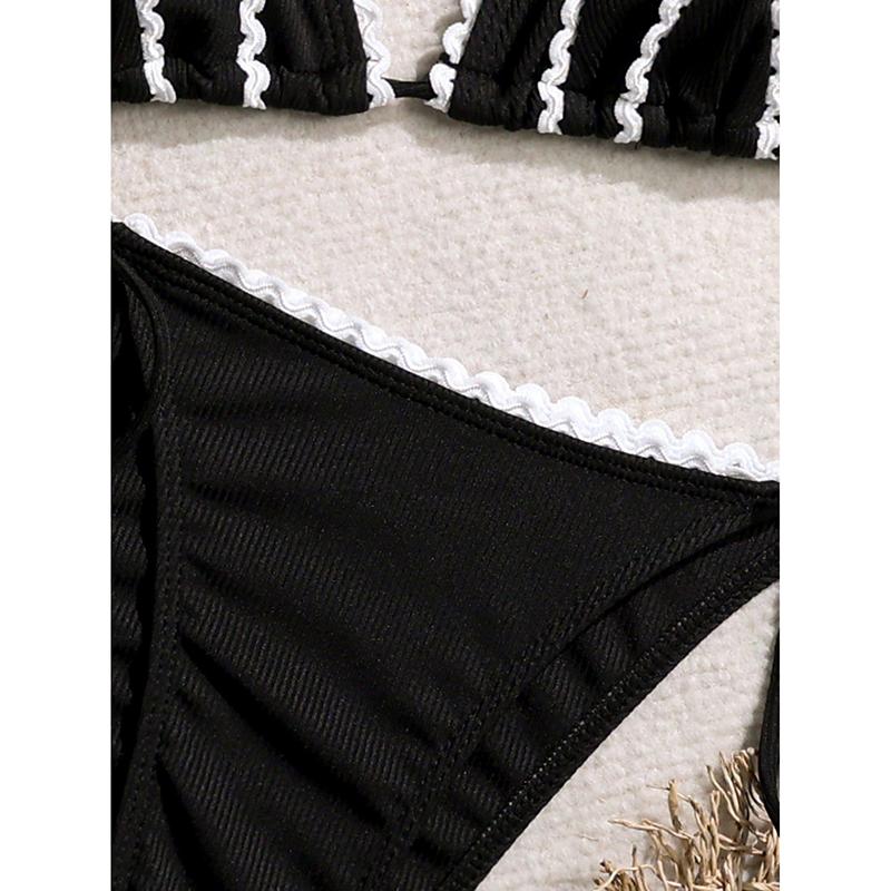 Sexy Crochet Bikini Women Black White Weave Patchwork Push Up Micro Swimsuit Brazilian Bathing Suit Tie Side Thong Swimwear