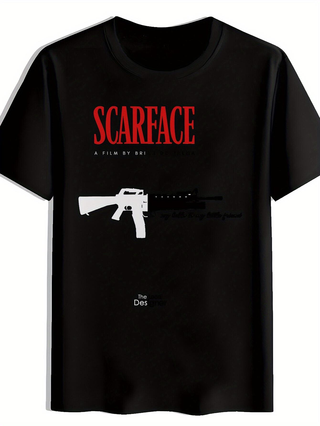 Scarface Movie Graphic T-shirt - Black Tee with Red Al Pacino Film Design L