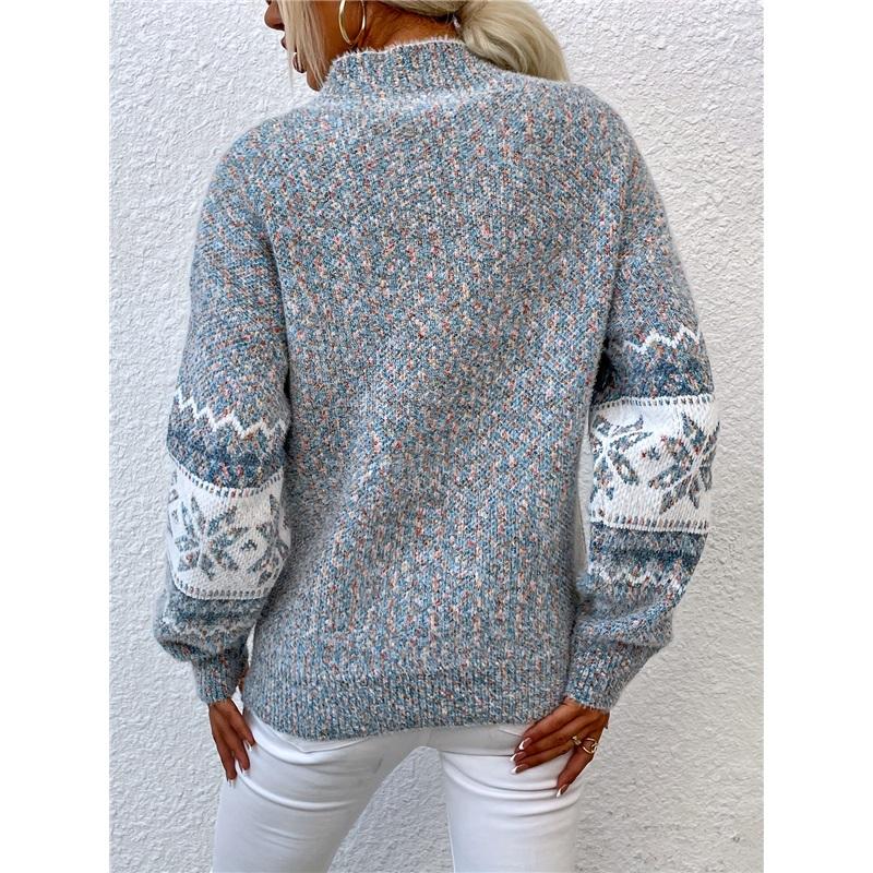 Half Turtleneck Snowflake Sweater Women