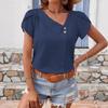 Womens Casual Short Sleeve Asymmetrical Neck Top In Solid Color - Slim Fit T-Shirt Daily Wear