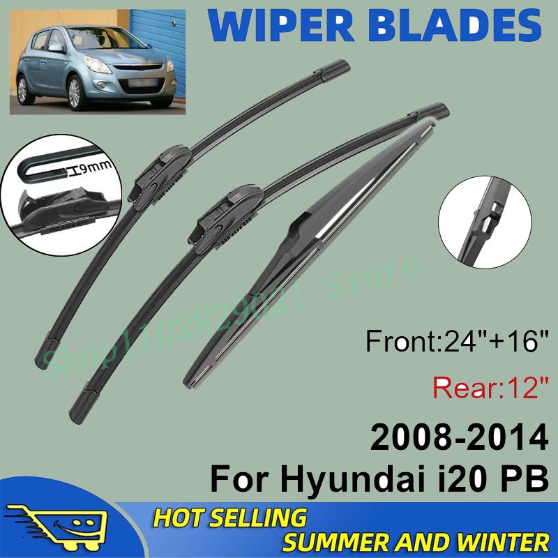 3PCS For Hyundai I20 PB 2008-2014 24" + 16"+ 12" Front Rear Wiper Blades Windshield Windscreen Window Cutter Accessories