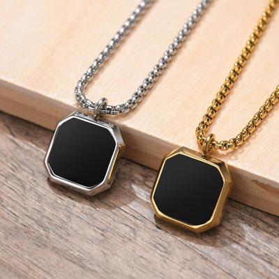 Collana da uomo con pendente quadrato geometrico in acciaio inossidabile, gioielli casual da regalo per ragazzo punk