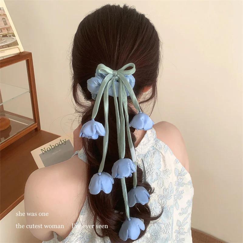 

1PC Lily of The Valley Tulip Flower Hair Band with Pendant Ribbon Decoration - Ladies Dream Hair Accessories синий