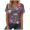 T-shirt estiva casual e alla moda con scollo a V, maniche corte e fantasia per donna. Stile ampio e casual, adatto da indossare per le signore.
