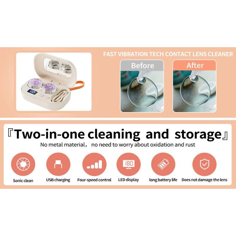 Rechargeable Portable Ultrasonic Lens Cleaner -60-Second Deep Cleaning for Daily/Colored/RGP Contact Lenses,Travel Case Included