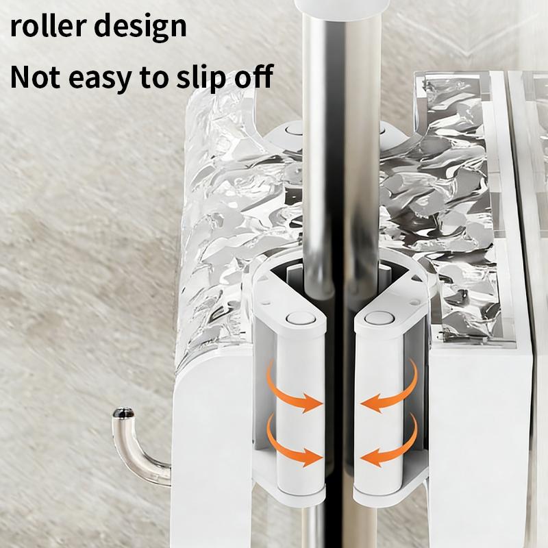 Water Ripple No-Drill Luxury Double-Head Mop Holder, Wall Mount Bathroom Broom Holder Adhesive Storage Rack
