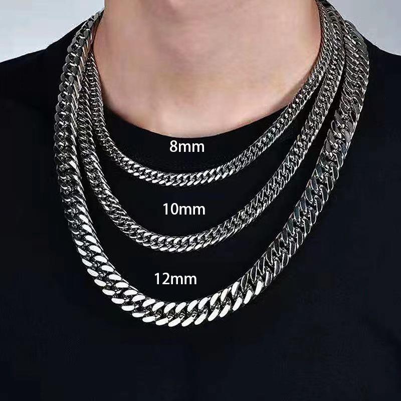 European & American Stainless Steel Double Lobster Clasp Hip Hop Necklace - 304 Chain Trendy Jewelry 21cm