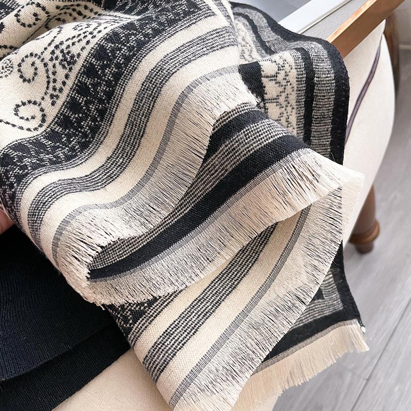 Cashew Flower Versatile Temperament Thickened Scarf Long Outer Shawl Fringed Jacquard Cape