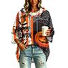 Women's Fashionable Three-Quarter-Sleeve Halloween-Printed Hooded Pullover