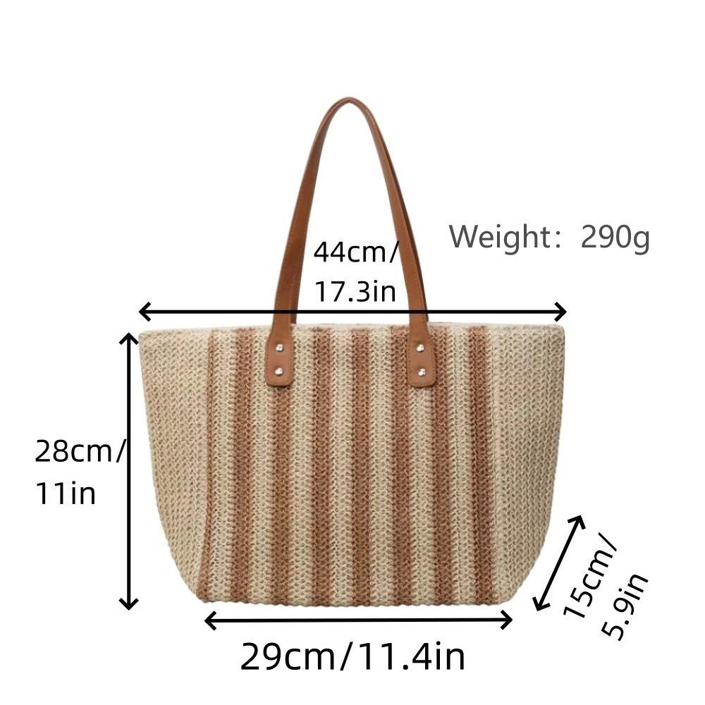 Striped Straw Shoulder Bag Bohemian Women Shopping Handbag Portable Weave Tote Bag Girl