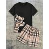 Zomer 2026 Heren Korte Mouw Shorts Set met Beerprint Ademend Lichtgewicht Casual Modieus Buiten Kleding voor Mannen