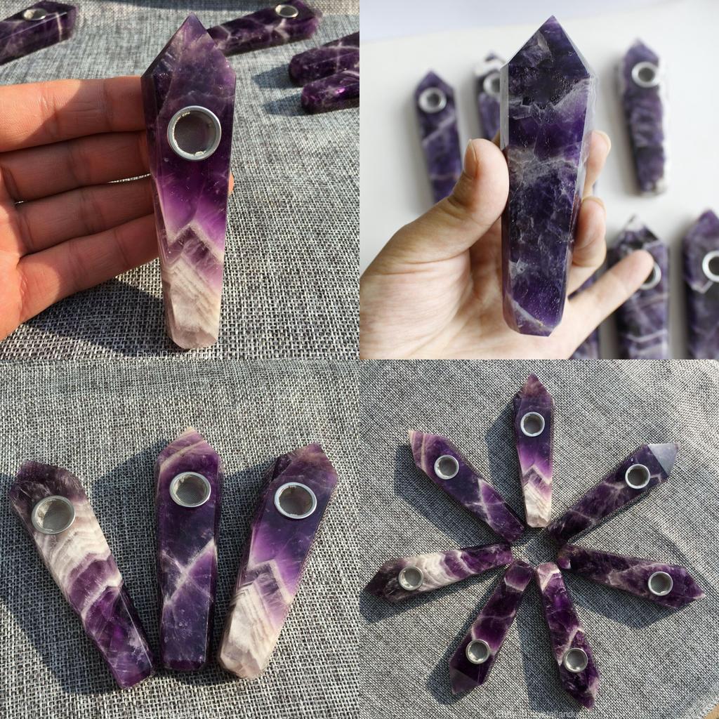 Natural Dreamy Amethyst Smoking Pipes Elegant Quartz Crystal Point Obelisk Wand