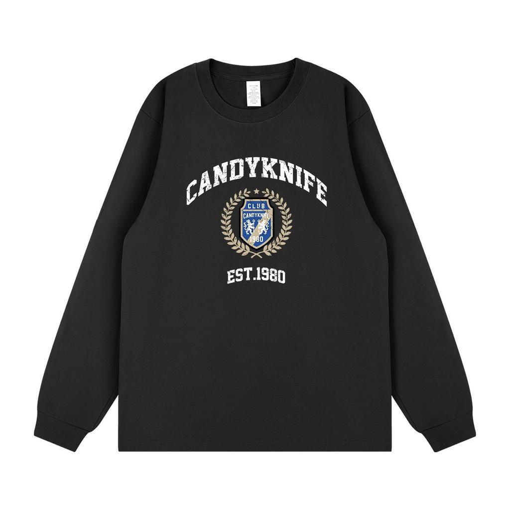 New Streetwear Retro Logo Print Ribbed Cuff Long Sleeve T-Shirt for Men & Women