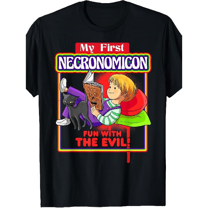 My First Necronomicon Fun with The Evil T-Shirt Witchcraft T-Shirt Men'S T-Shirt Comfortable Perfect for Home|Outdoor|Work|Gifting