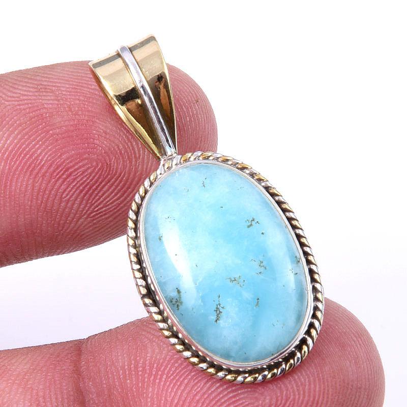 

Natural Amazonite Gemstone 925 Solid Sterling Silver Two Tone Pendant 1.50 H1u35