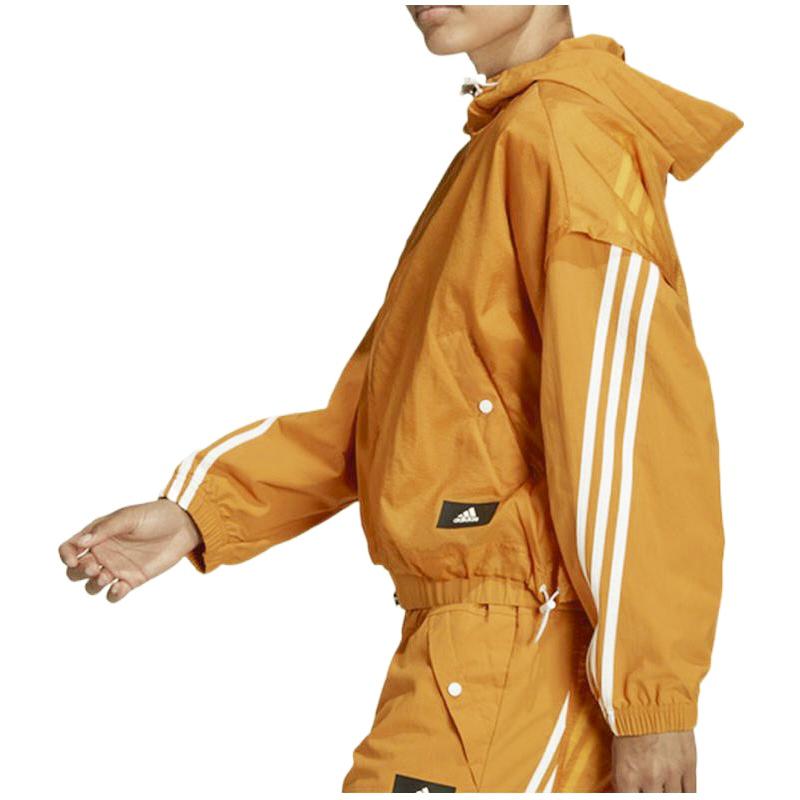 Adidas Striped Hooded Zip Jacket Women Jackets Yellow HA0813